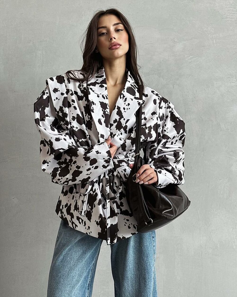 Піджак із пояском, колір принта чорний