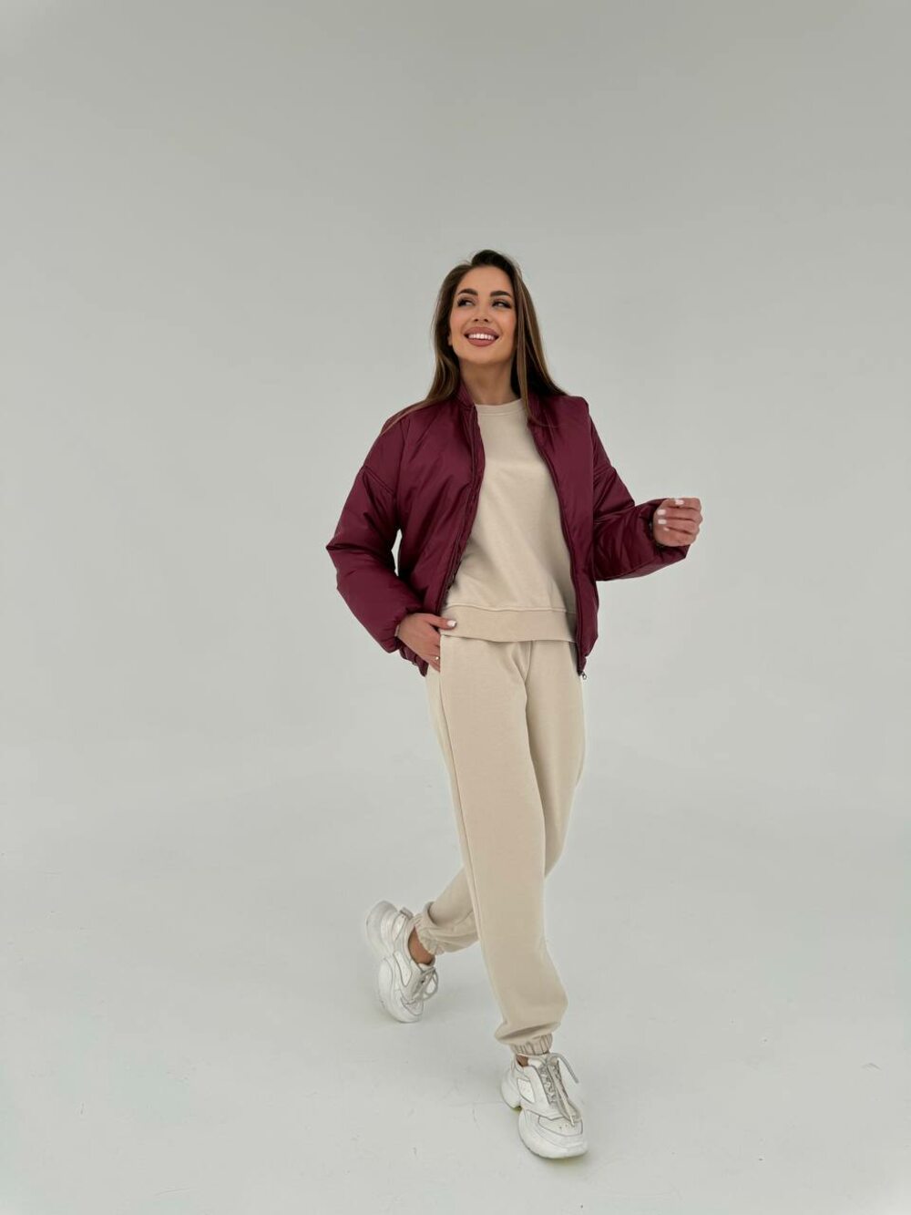 Бомбер утеплённый на синтепоне цвет бордовый