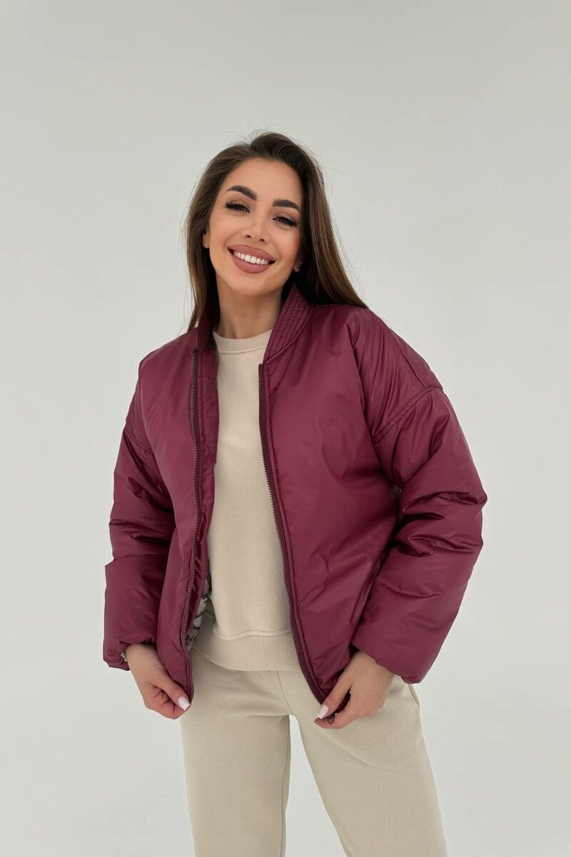 Бомбер утеплённый на синтепоне цвет бордовый