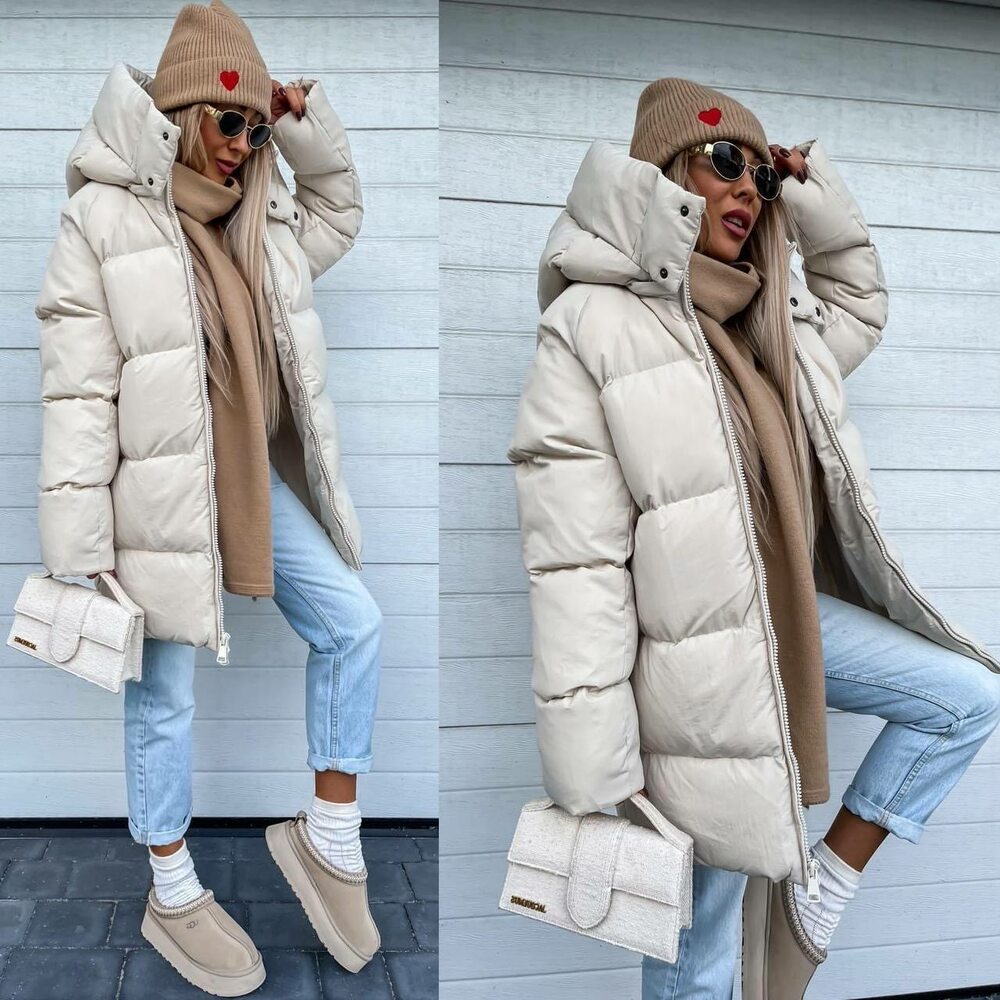 Утеплена зимова куртка з капюшоном стиль оверсайз