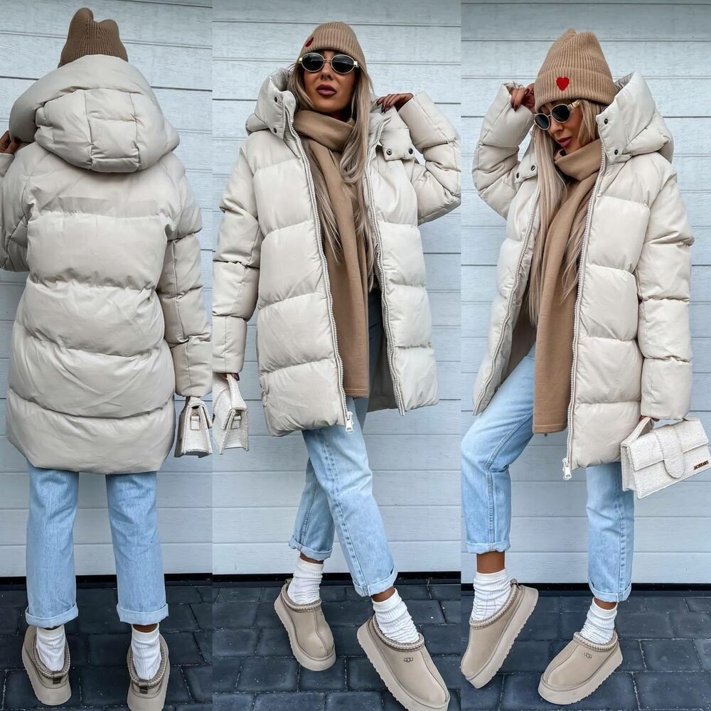 Утеплена зимова куртка з капюшоном стиль оверсайз