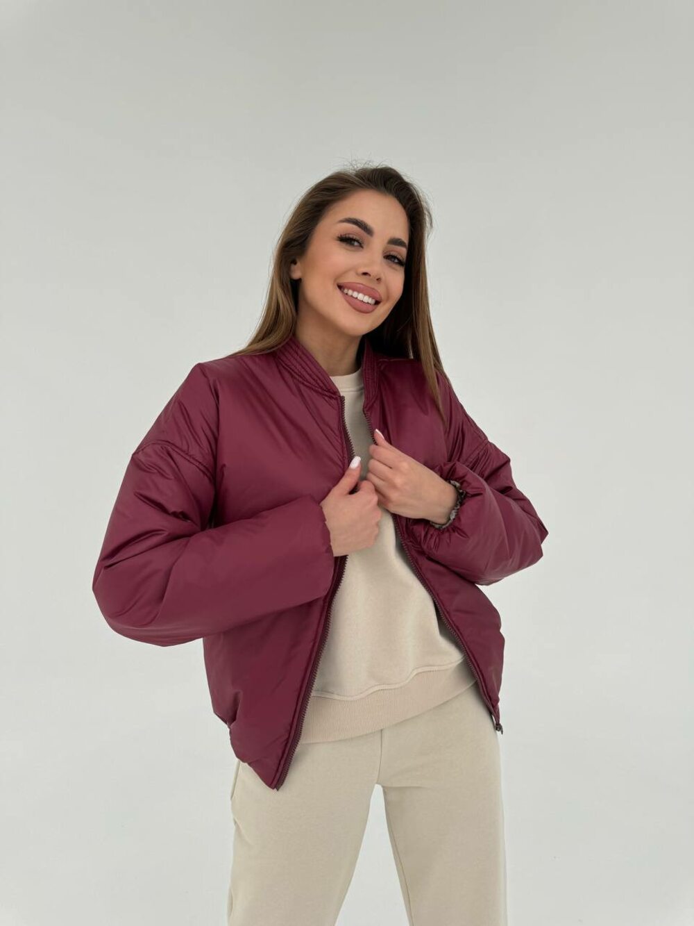 Бомбер утеплённый на синтепоне цвет бордовый
