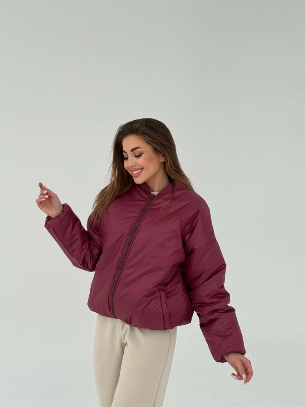 Бомбер утеплённый на синтепоне цвет бордовый