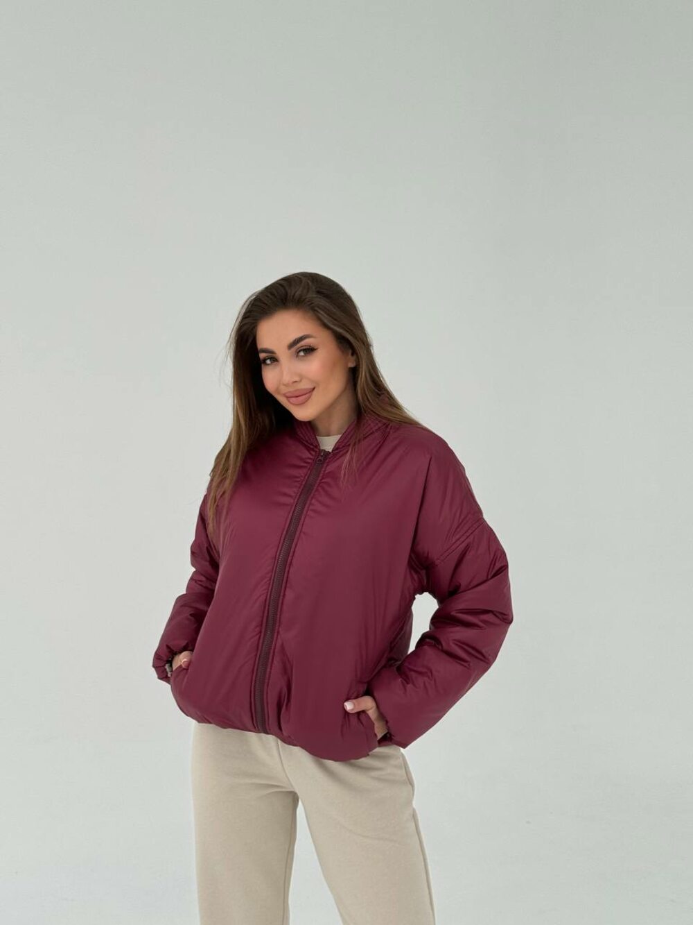 Бомбер утеплённый на синтепоне цвет бордовый