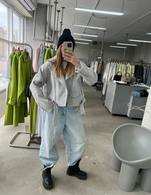 Стильгная косуха оверсайз из шерсти, цвет серый