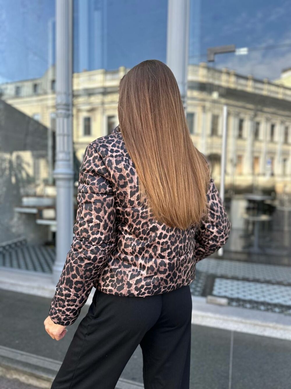 Куртка з капюшоном принт леопард утеплювач силікон 200 колір коричневий