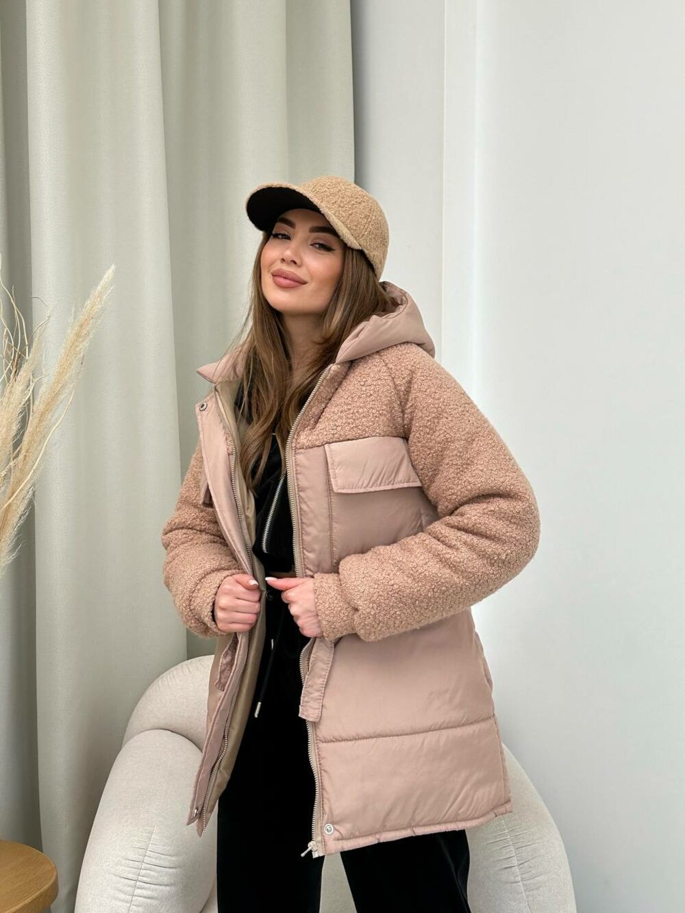 Куртка плащівка та баранчик з капюшоном бежева