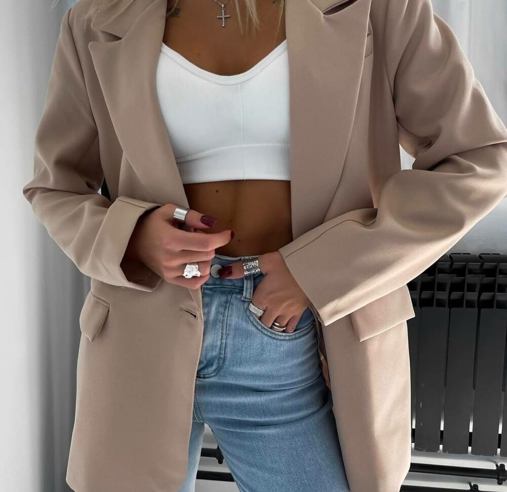 Піджак оверсайз без підкладки, колір бежевий