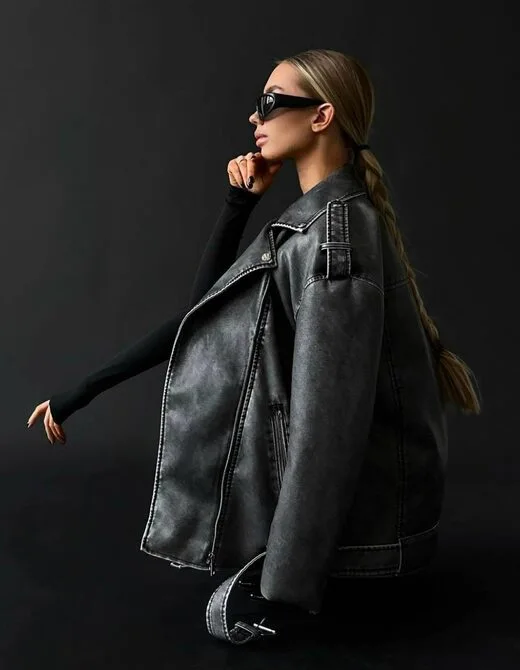 Удлиненная косуха оверсайз, цвет серый