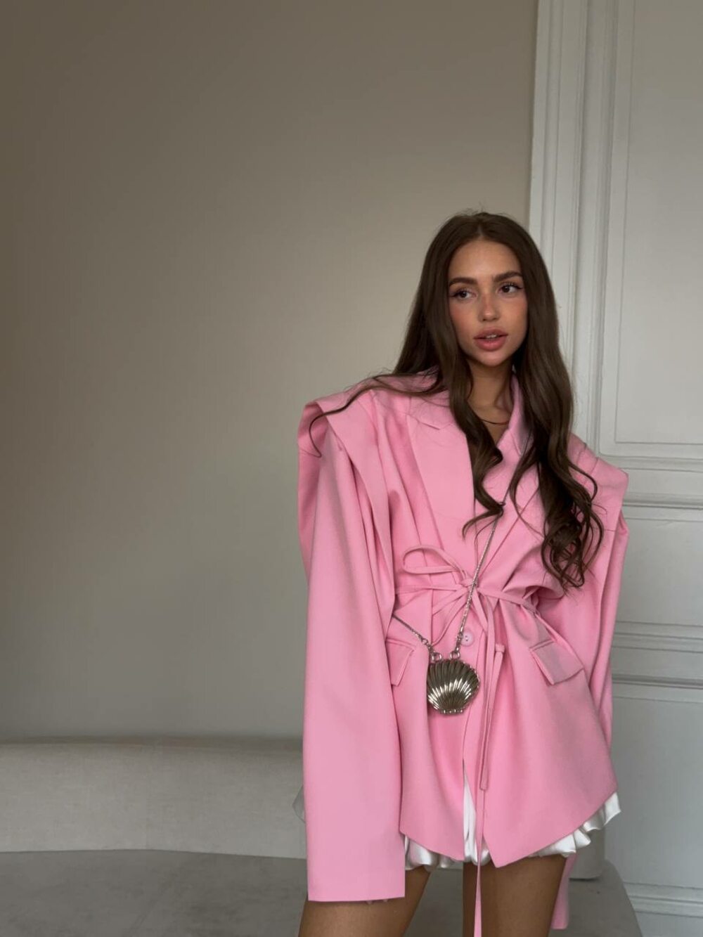 Піджак з пояском, колір рожевий
