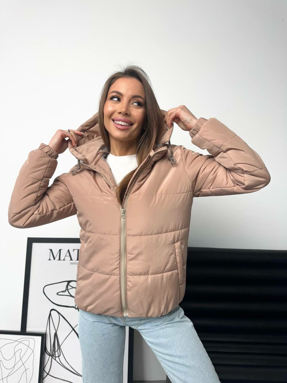 Курточка с капюшоном, демисезон, цвет бежевый