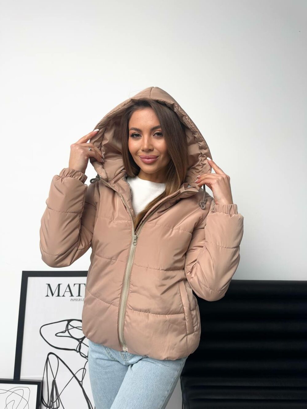 Курточка с капюшоном, демисезон, цвет бежевый