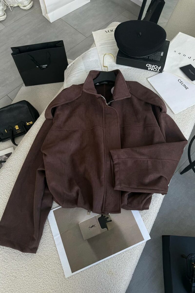 Бомбер в стиле Zara замш цвет шоколад