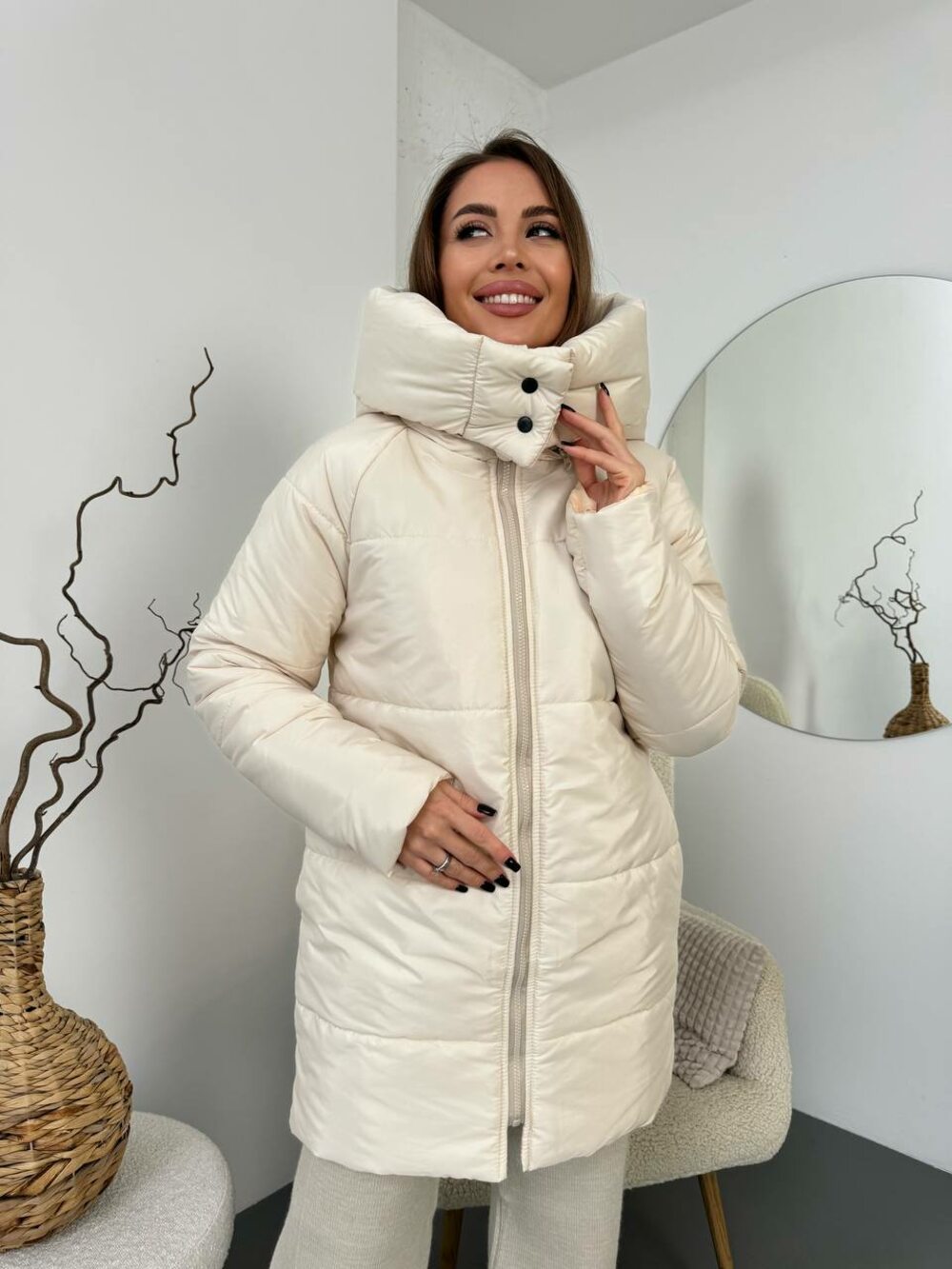 Пальто утеплене зимове з капюшоном силікон 300 колір світло-бежевий