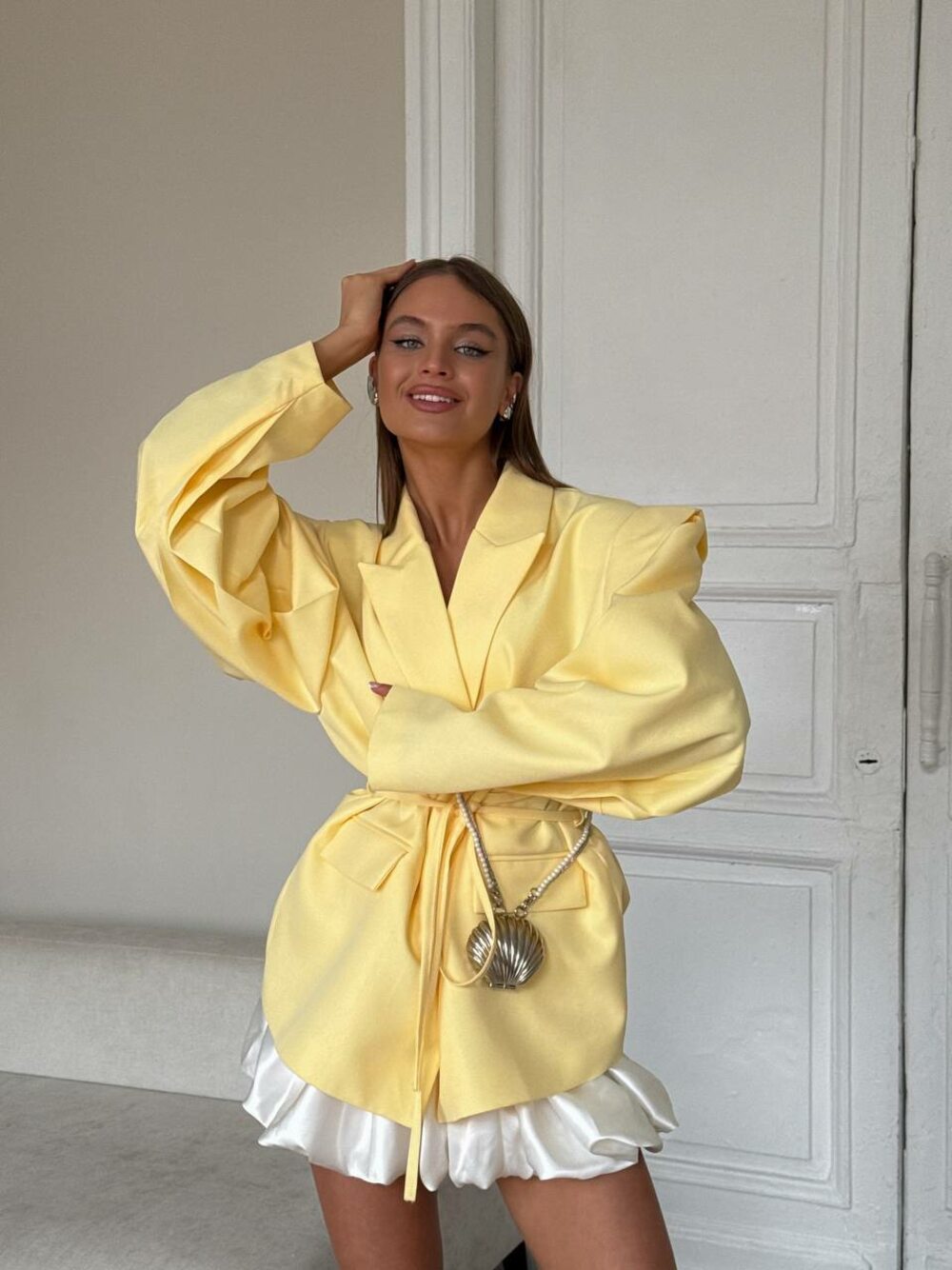 Піджак із пояском, колір лимонний