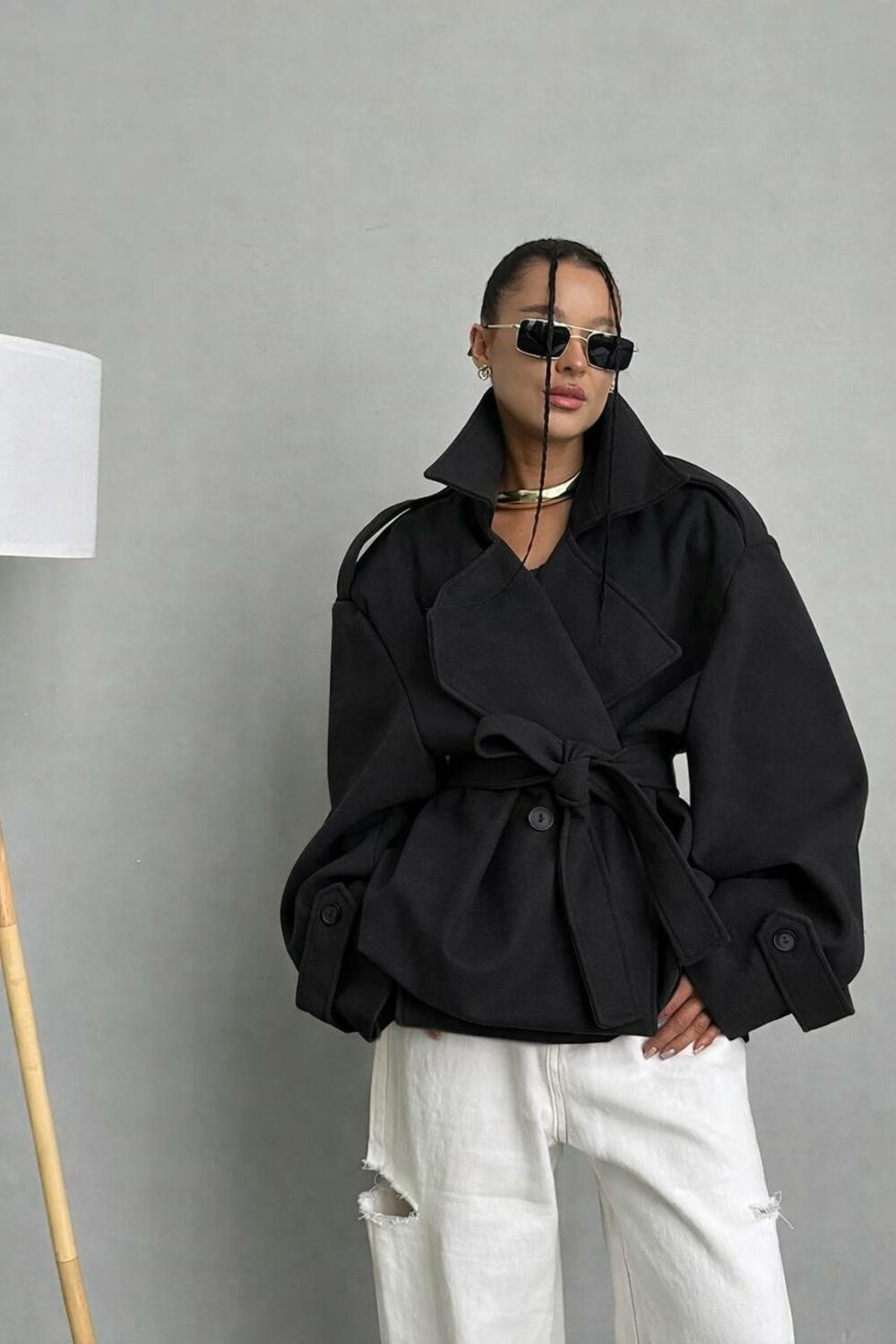 Пальто-тренч на подкладке кашемир цвет черный