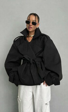 Пальто-тренч на подкладке кашемир цвет черный