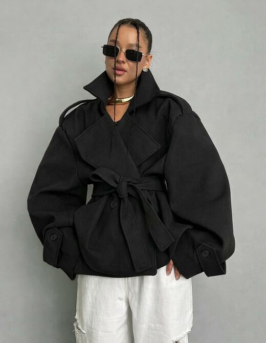 Пальто-тренч на подкладке кашемир цвет черный