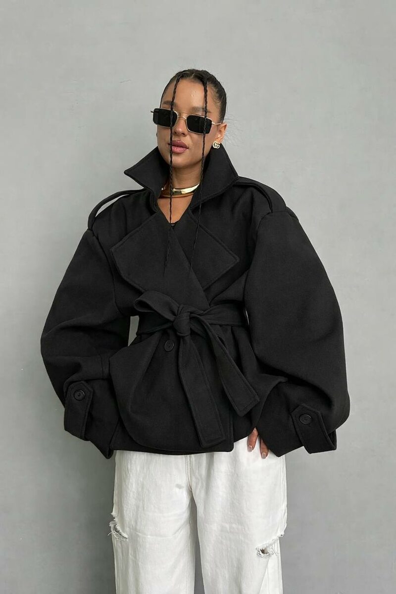 Пальто-тренч на подкладке кашемир цвет черный