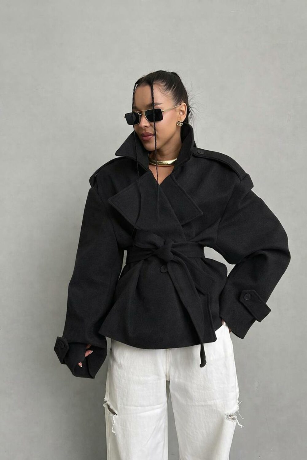 Пальто-тренч на подкладке кашемир цвет черный