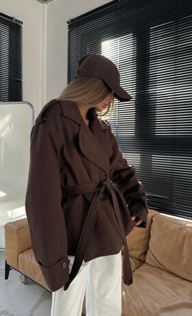 Тренч з поясом твив колір шоколад