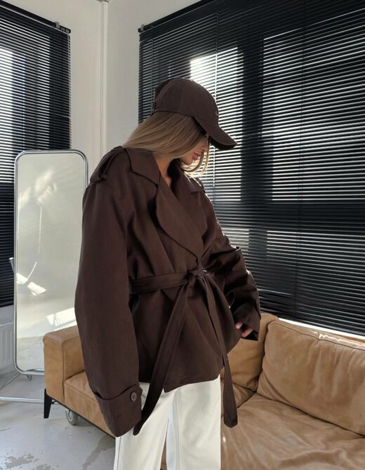 Тренч з поясом твив колір шоколад