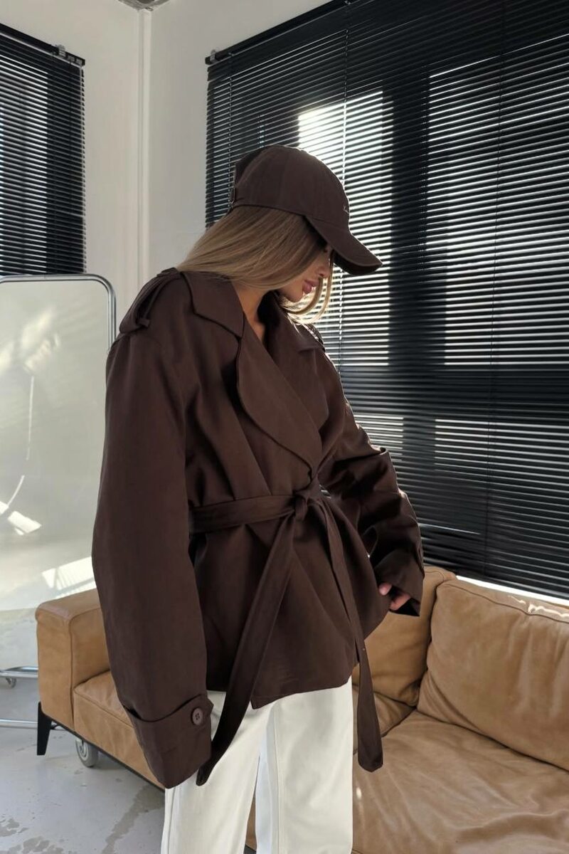 Тренч з поясом твив колір шоколад