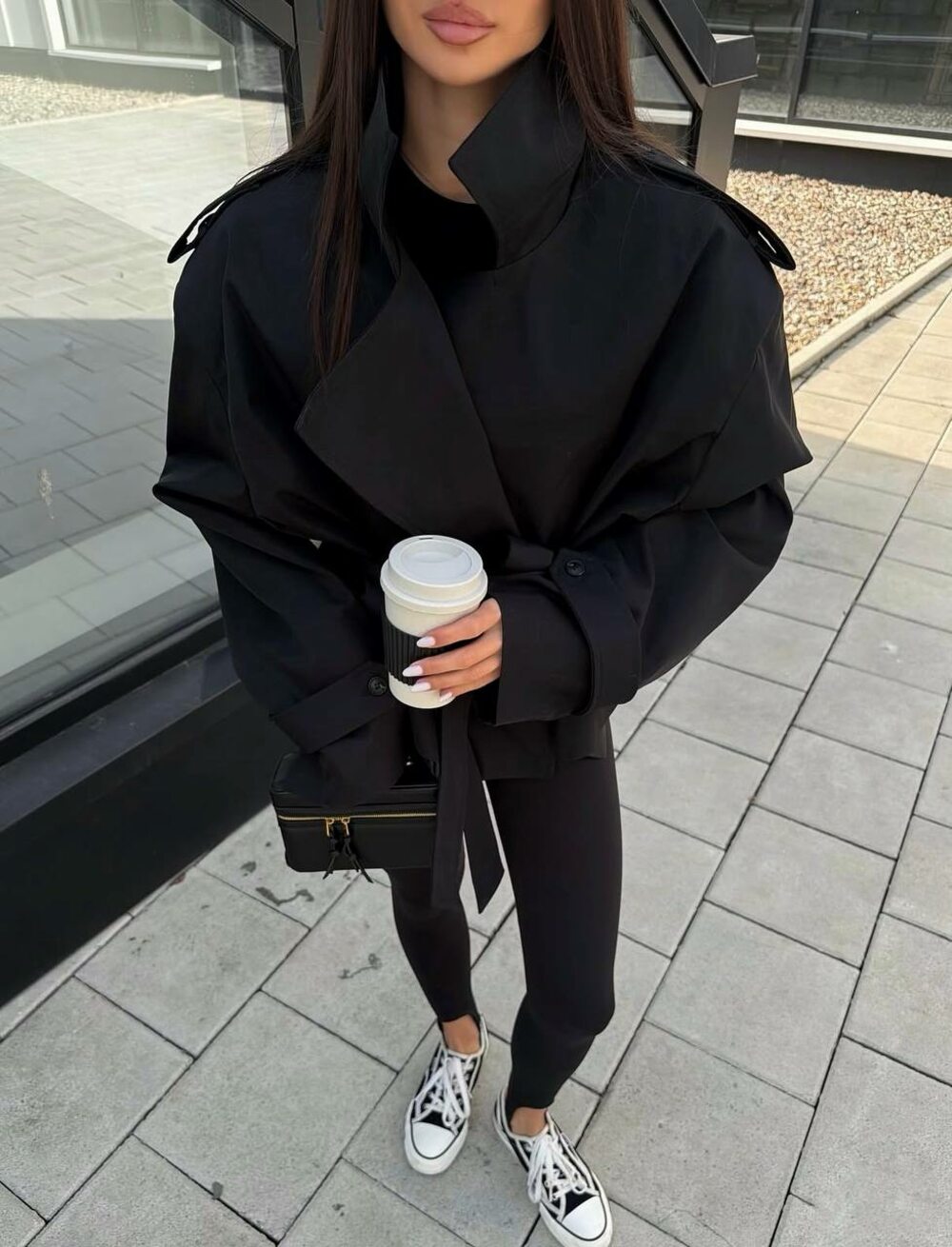 Тренч з поясом твив колір чорний