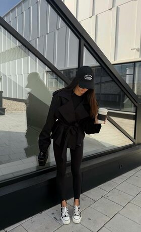 Тренч з поясом твив колір чорний