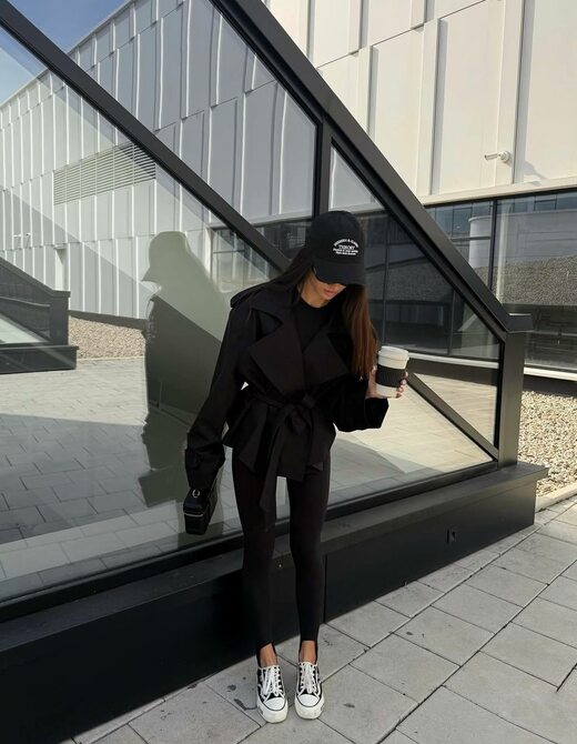 Тренч з поясом твив колір чорний