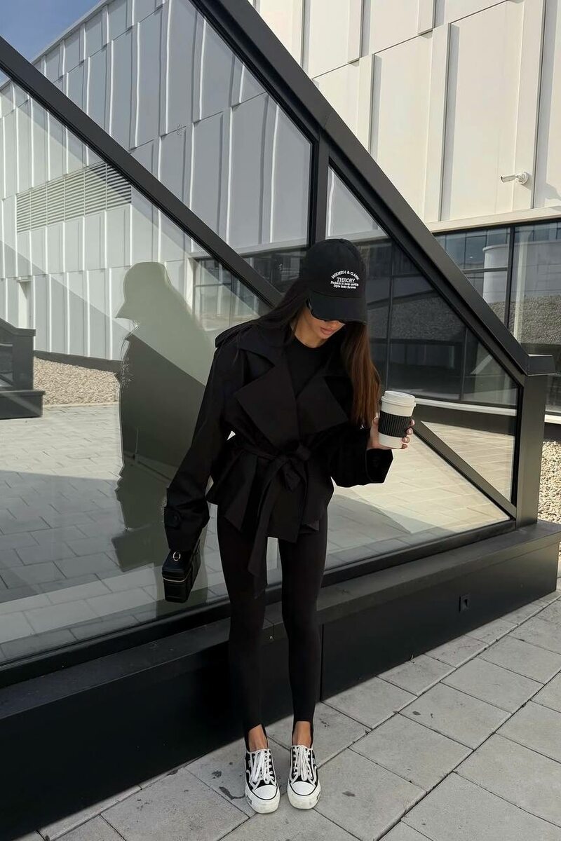 Тренч з поясом твив колір чорний