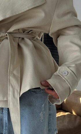 Тренч з поясом твіл колір бежевий