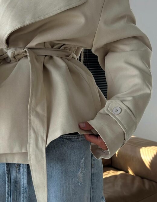 Тренч з поясом твіл колір бежевий