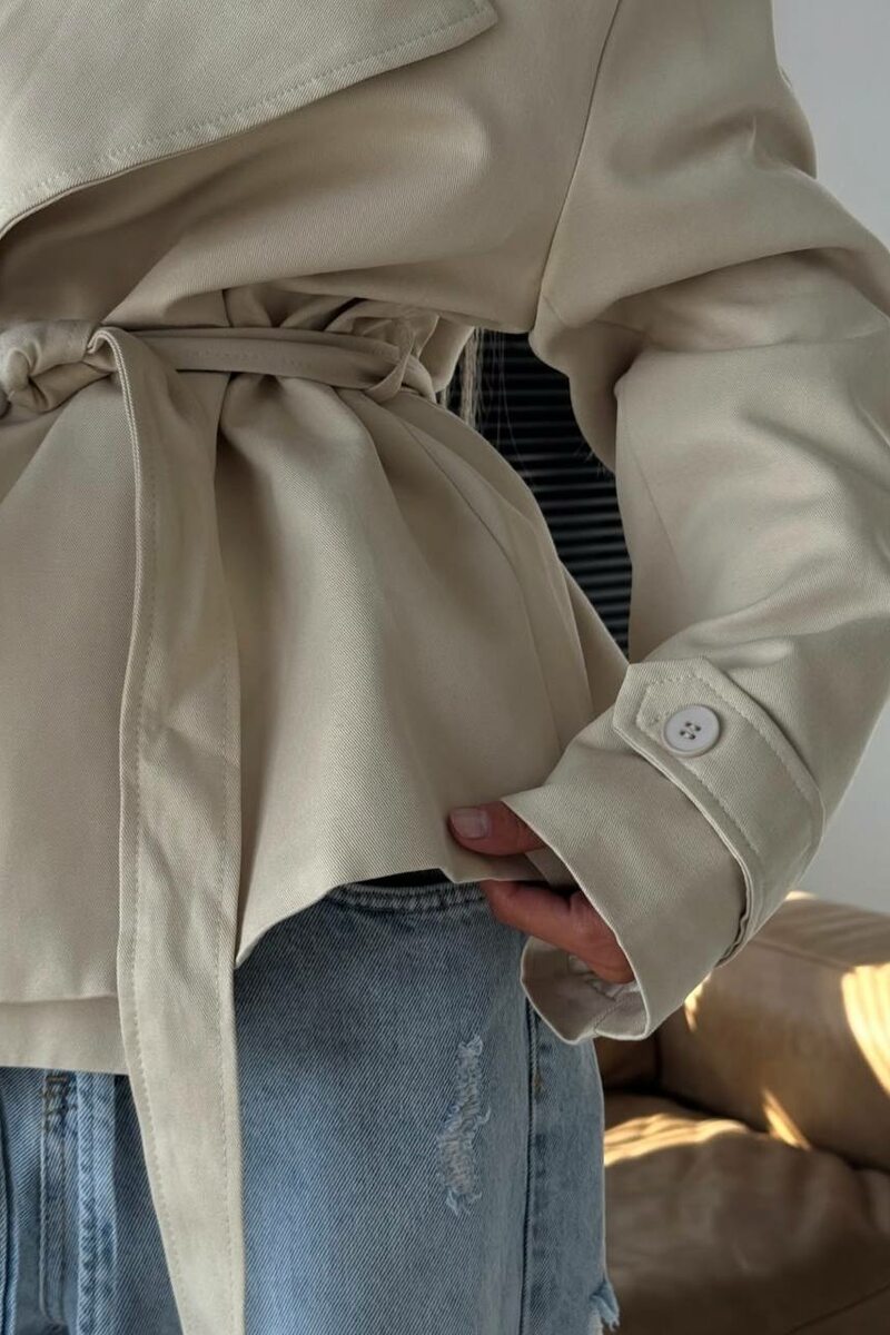 Тренч з поясом твіл колір бежевий