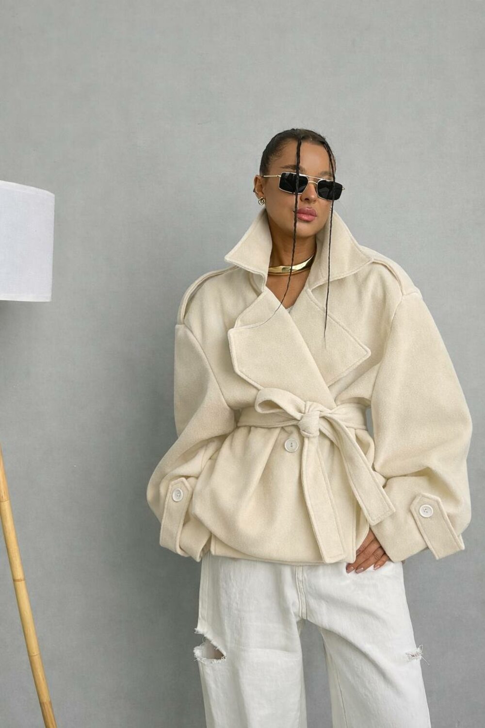 Пальто-тренч на подкладке кашемир цвет бежевый