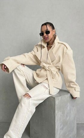 Пальто-тренч на подкладке кашемир цвет бежевый