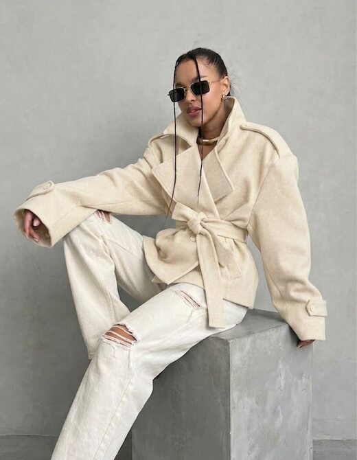 Пальто-тренч на подкладке кашемир цвет бежевый