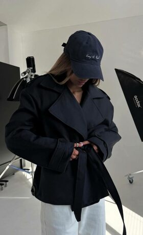 Тренч із поясом твив колір темно-синій