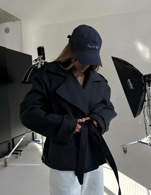 Тренч із поясом твив колір темно-синій