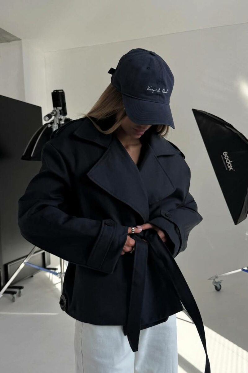 Тренч із поясом твив колір темно-синій