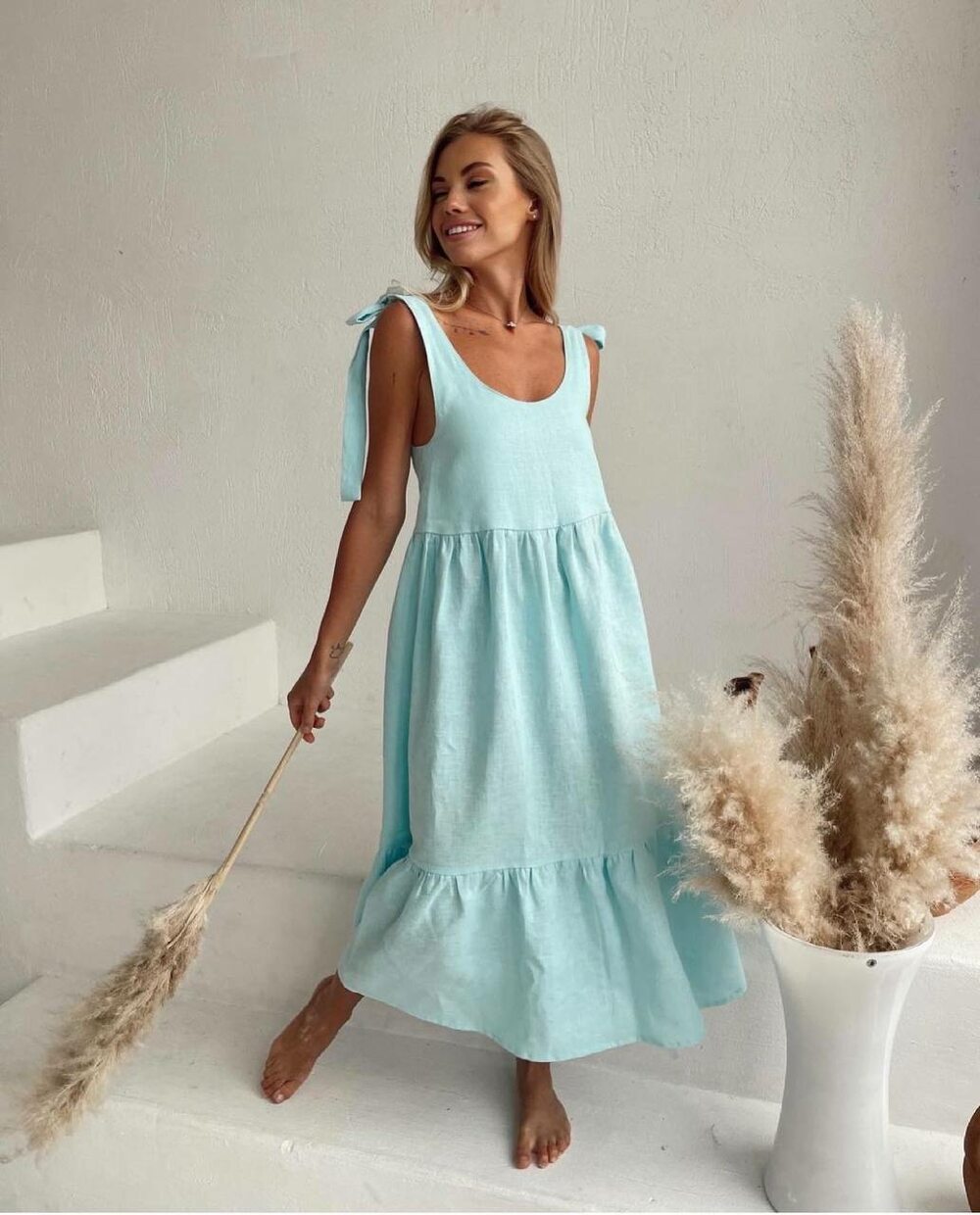 Сарафан м'ятного кольору з льону