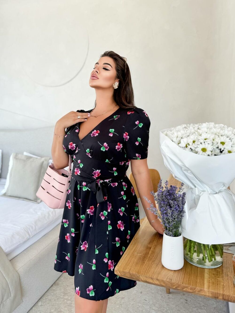 Сукня-комбінезон із квітковим принтом, цає чорний