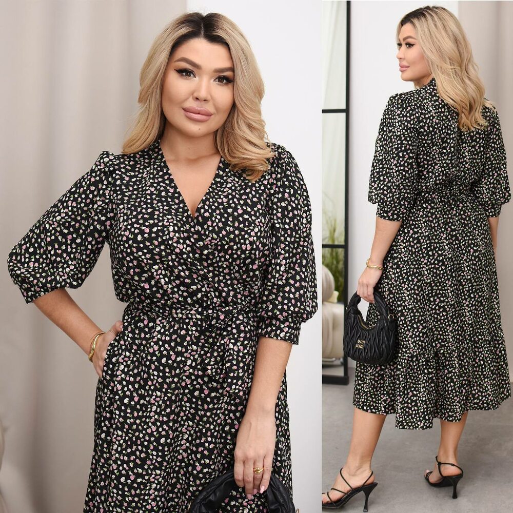 Сукня на запах з воланами, колір чорний