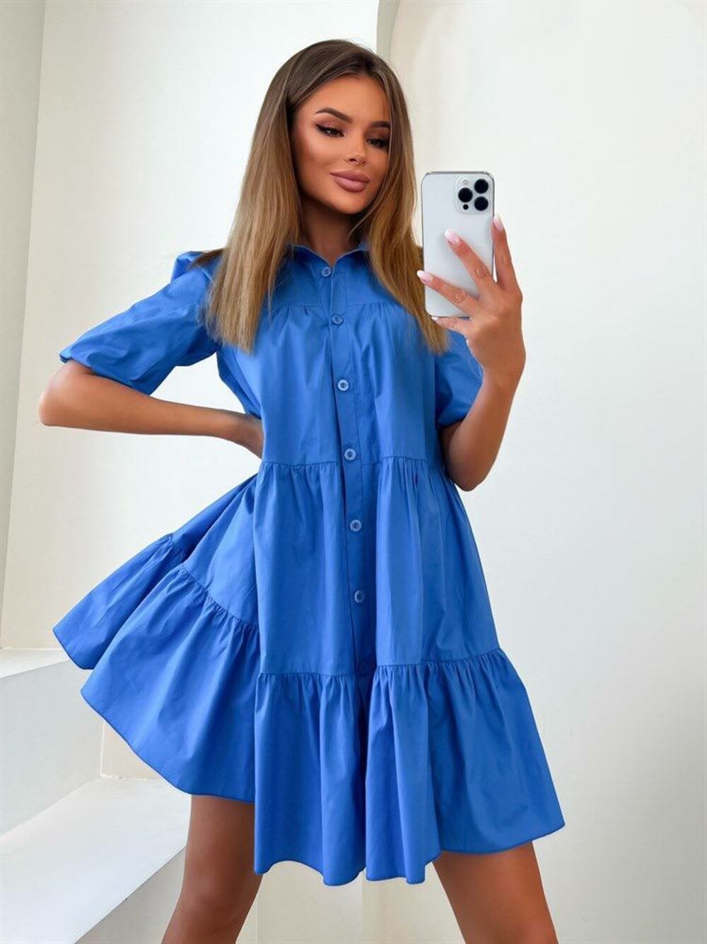 Красивейшее легкое платье из хлопка свободного кроя цвет синий