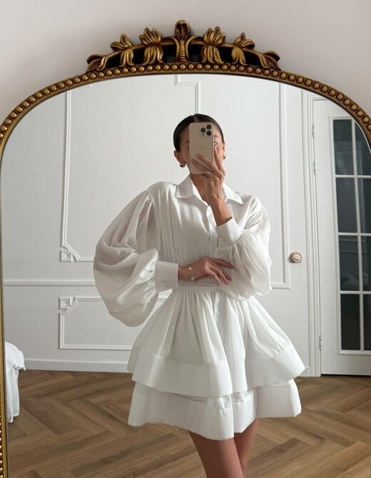 Платье-рубашка с воланами и поясом цвет белый