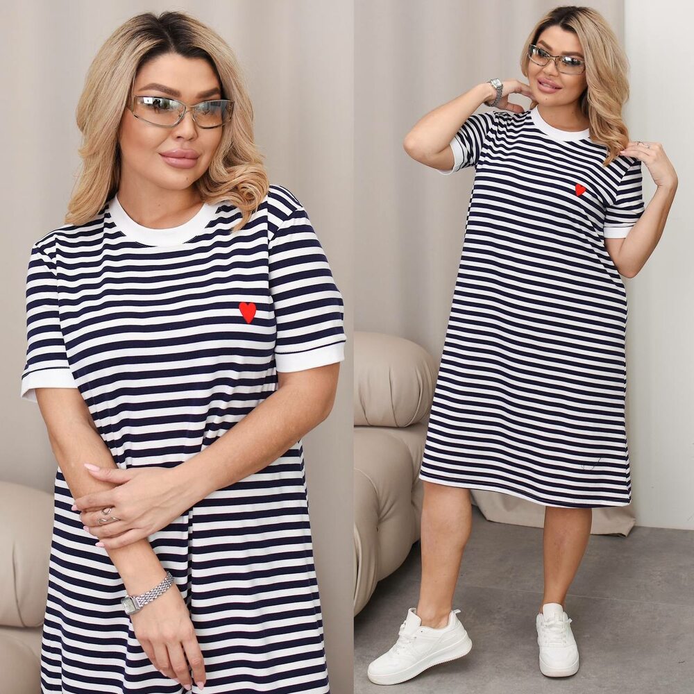 Базова сукня стлуетного крою, колір темно-синя смужка