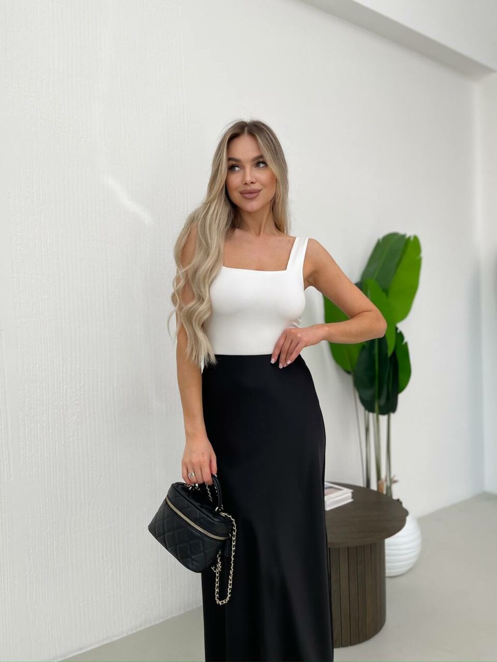 Шелковая юбка-макси, цвет черный