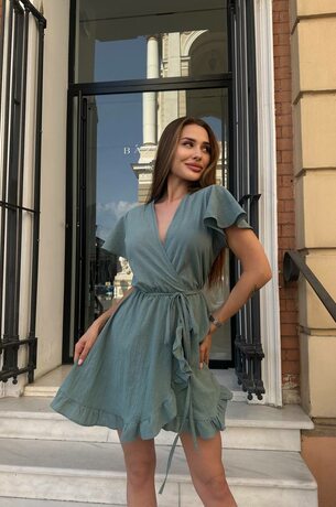 Платье на запах, цвет оливковый