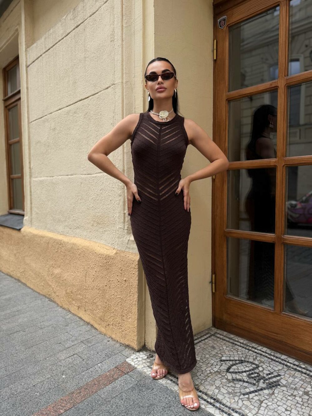 Сукня максі без рукавів колір шоколадний