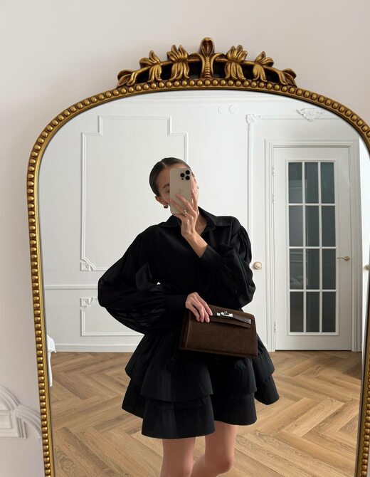 Платье-рубашка с воланами и поясом цвет черный